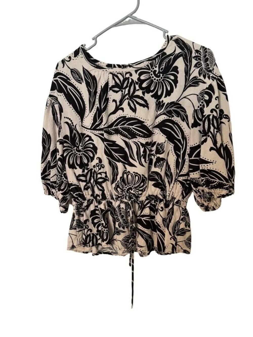 Who What Wear Floral Linen Blend Peplum Blouse Size S